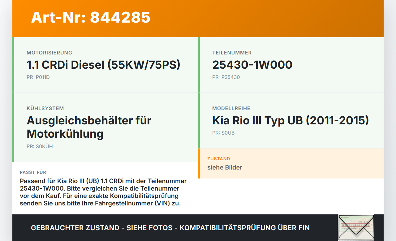 Kia Rio III UB 11-15 CRDi 1,1 55KW Ausgleichsbehälter für Kühlmittel Kia Rio III UB 11-15 07.01.2012 25430-1W000... Vorschau 3