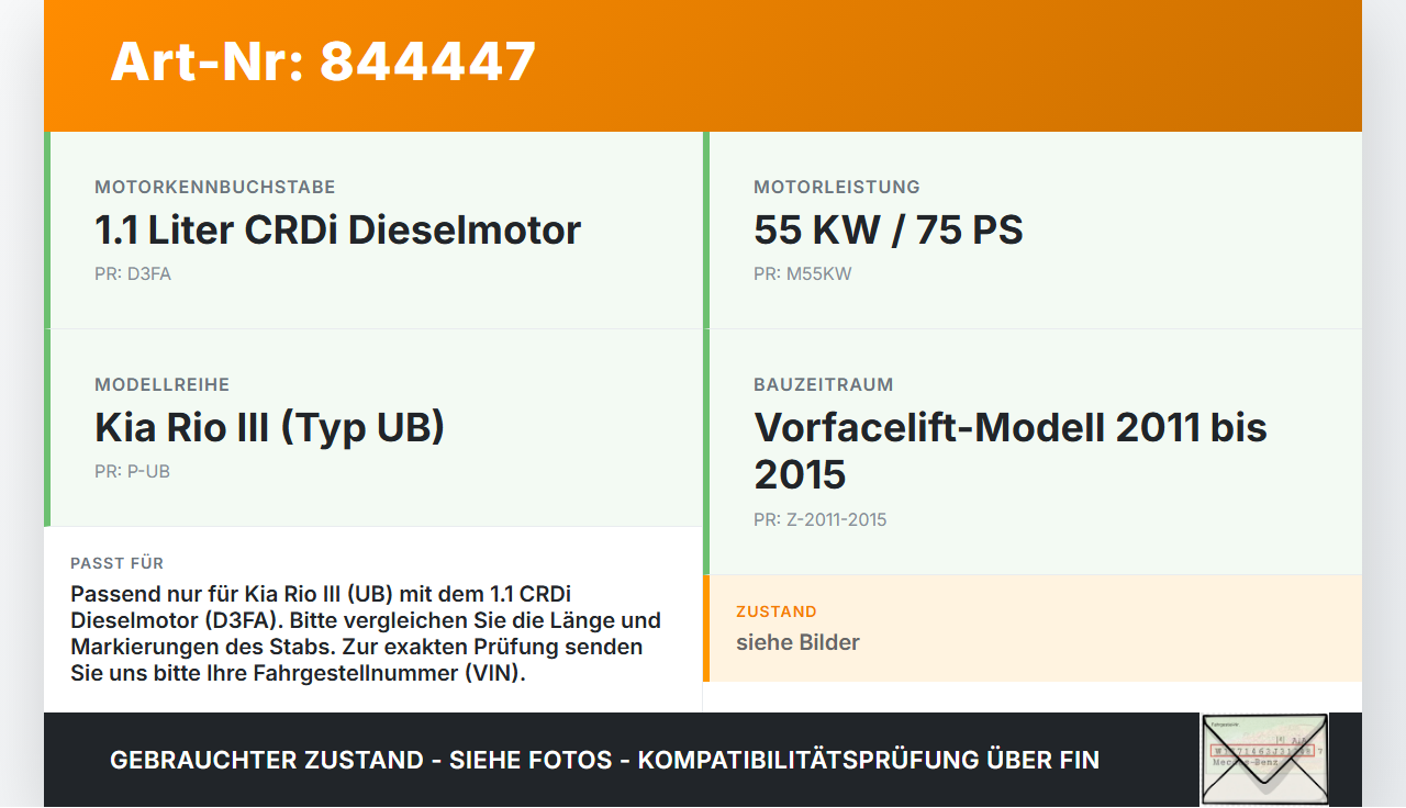 Kia Rio III UB 11-15 CRDi 1,1 55KW D3FA R53A Ölmessstab Öl Stab Kia Rio III UB 11-15 07.01.2012 gebraucht Vorschau 3