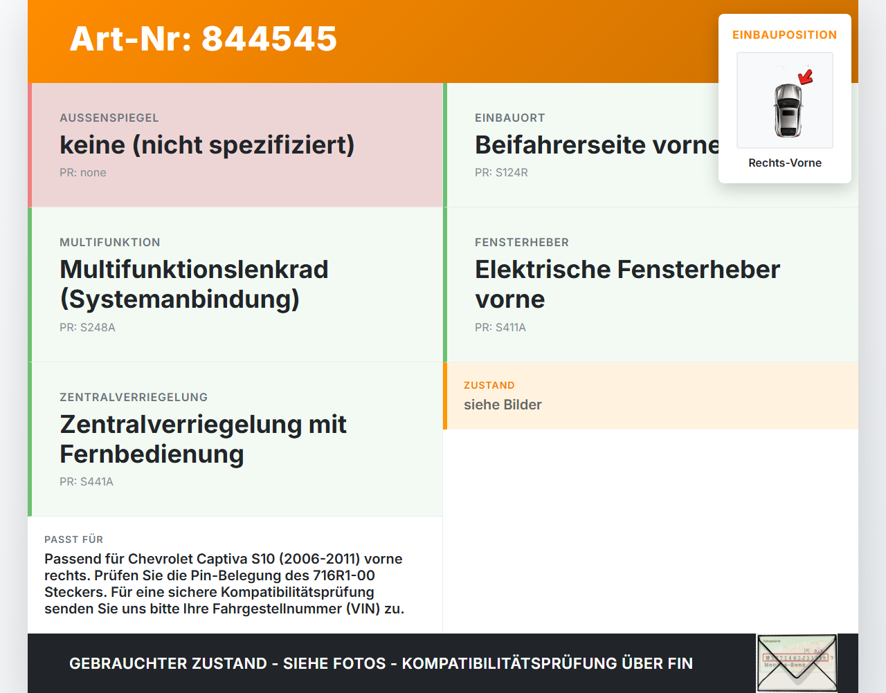 Chevrolet Captiva S10 06-11 Kabelbaum für Tür und Fensterheber Rechts Vorne Chevrolet Captiva S10 06-11 01.05.2009... Vorschau 3
