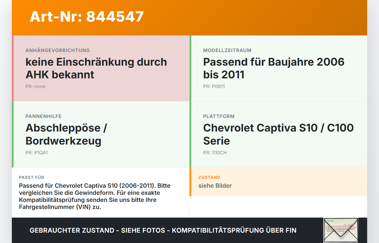 Chevrolet Captiva S10 06-11 Abschleppöse Abschlepphaken Chevrolet Captiva S10 06-11 01.05.2009 gebraucht Vorschau 3