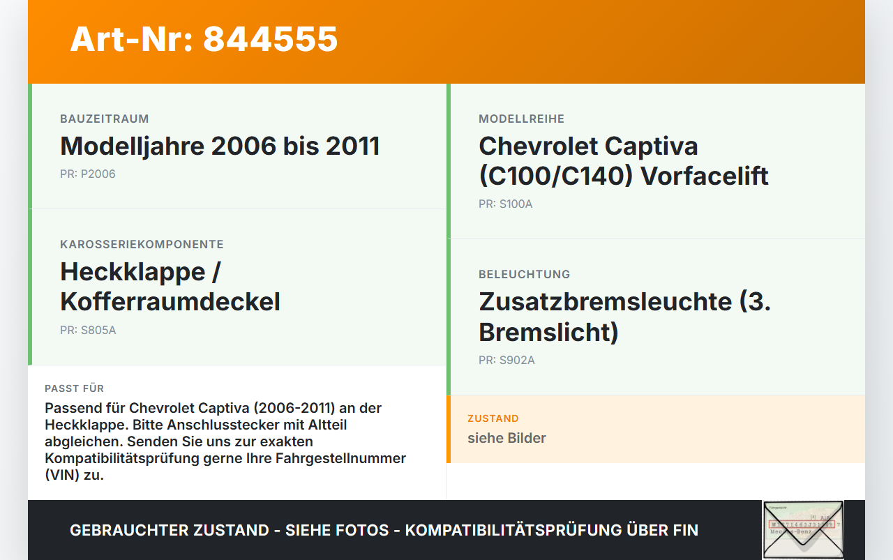 Chevrolet Captiva S10 06-11 Bremslicht 3te Bremsleuchte für Klappe Chevrolet Captiva S10 06-11 01.05.2009 gebraucht Vorschau 3
