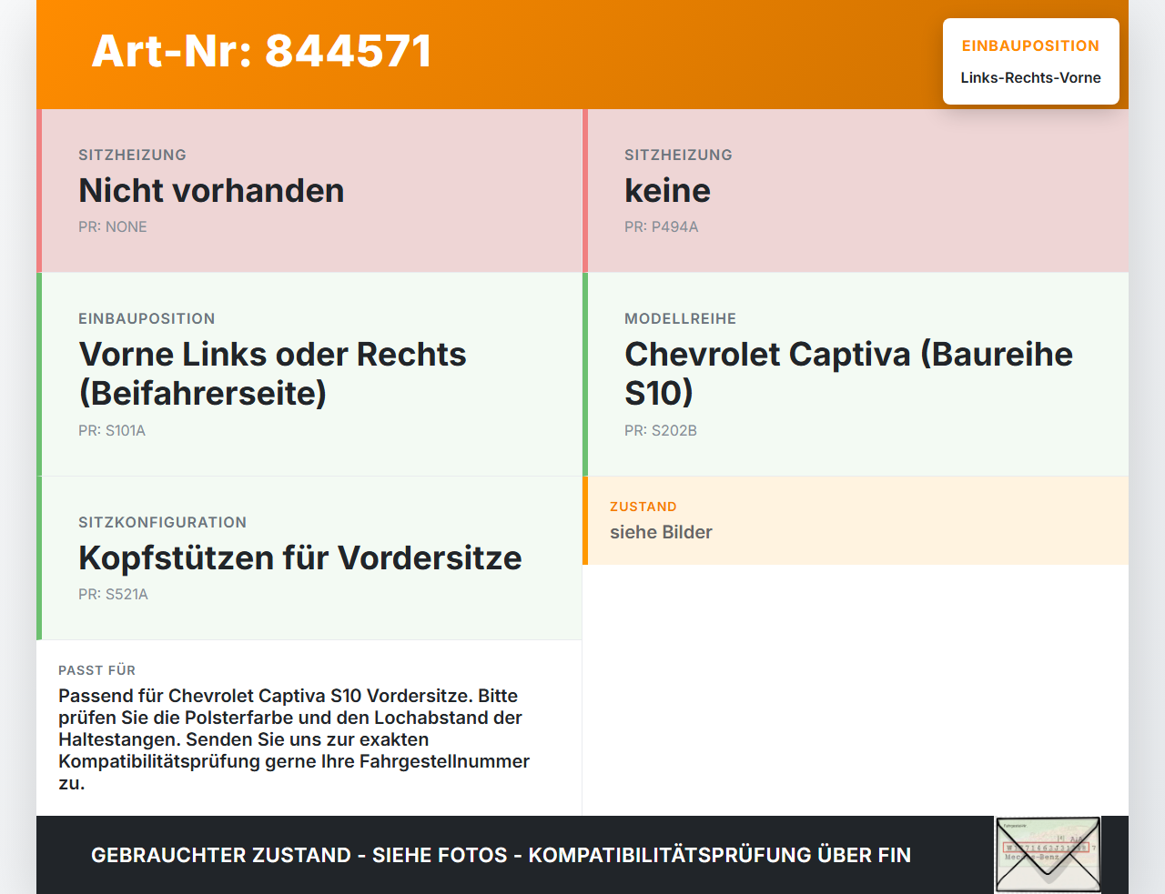Chevrolet Captiva S10 06-11 Kopfstütze für Beifahrer Sitz Rechts oder Links Vorne Chevrolet Captiva S10 06-11... Vorschau 3