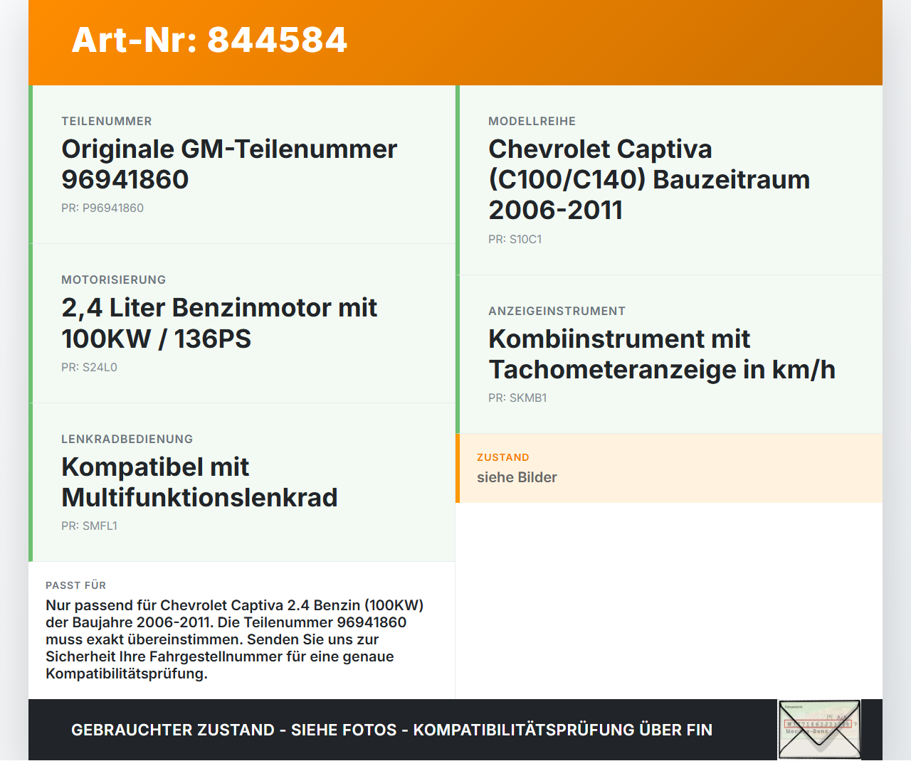 Chevrolet Captiva S10 06-11 2,4 100KW Kombiinstrument Tacho Chevrolet Captiva S10 06-11 01.05.2009 AA8F030058... Vorschau 3