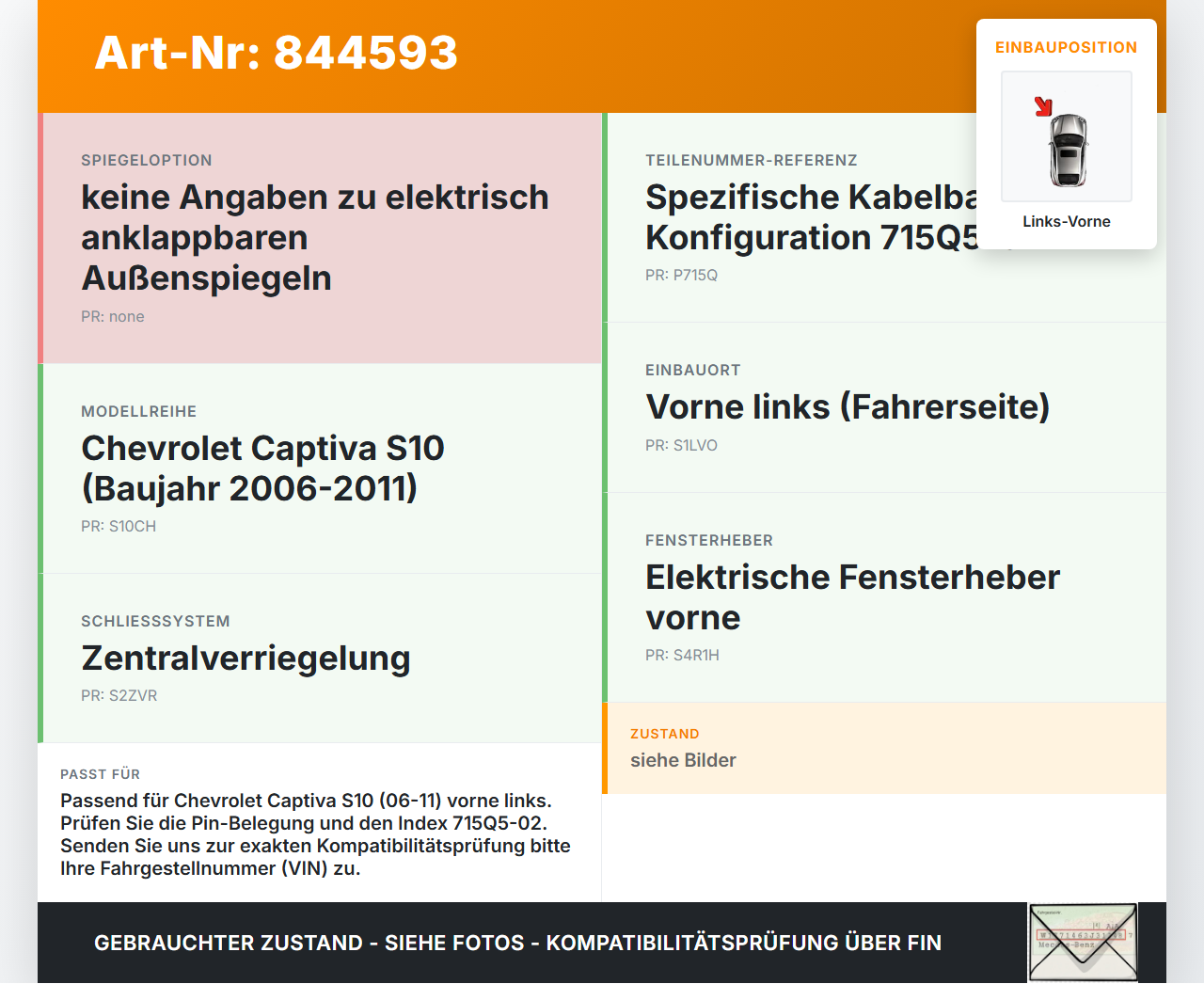 Chevrolet Captiva S10 06-11 Kabelbaum Tür und Fensterheber Links Vorne Chevrolet Captiva S10 06-11 01.05.2009... Vorschau 3