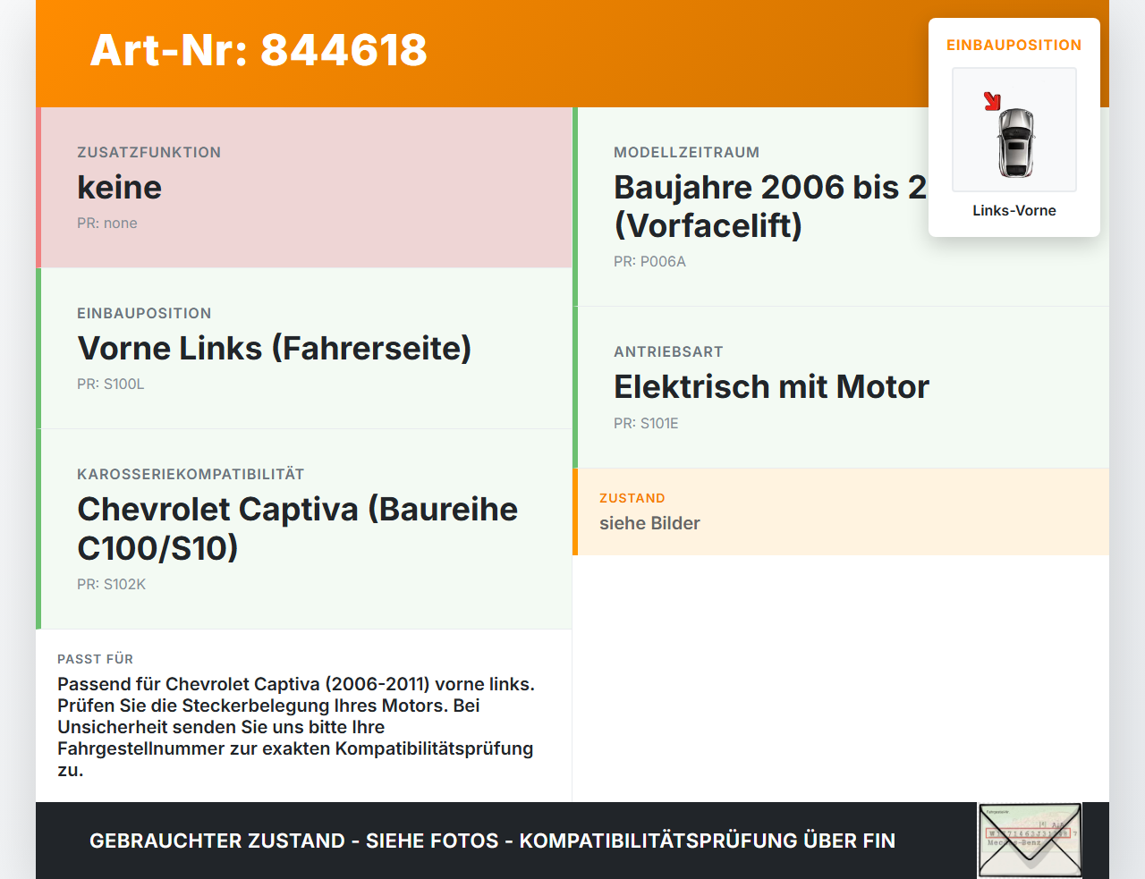 Chevrolet Captiva S10 06-11 Fensterhebermotor mit Fensterheber Links Vorne Chevrolet Captiva S10 06-11 01.05.2009... Vorschau 3