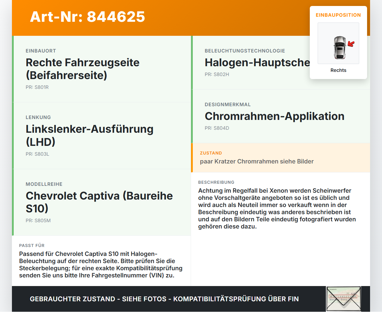 Chevrolet Captiva S10 06-11 Halogen Scheinwerfer Frontscheinwerfer Rechts orig. Chevrolet Captiva S10 06-11... Vorschau 3