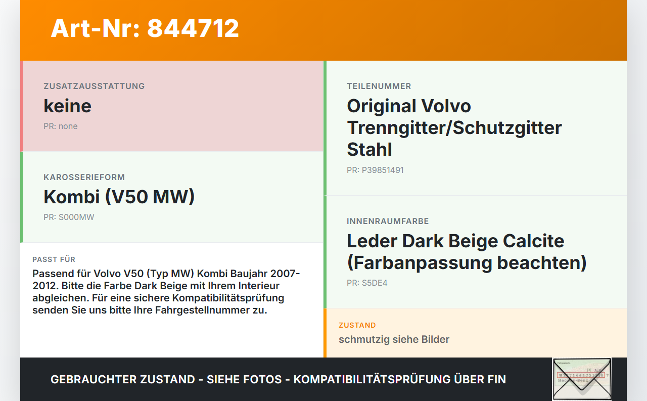Volvo V50 MW 07-12 Kombi Trenngitter Trennetze Volvo V50 MW 07-12 2011 39851491 gebraucht Vorschau 3