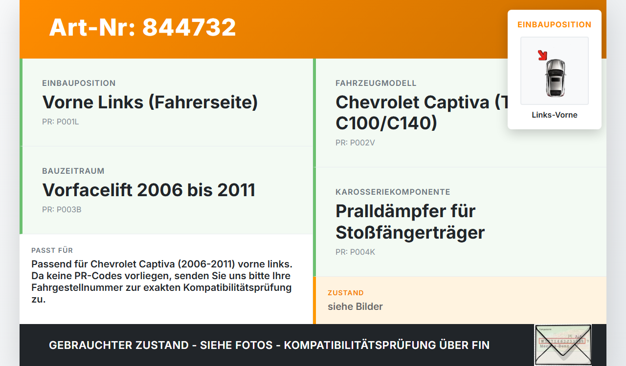 Chevrolet Captiva S10 06-11 Pralldämpfer für Träger Stoßstange Vorne Links Chevrolet Captiva S10 06-11 01.05.2009... Vorschau 3