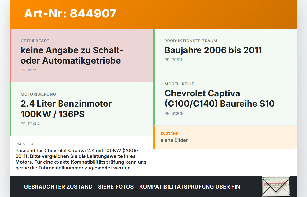 Chevrolet Captiva S10 06-11 2,4 100KW Anlasser Starter Chevrolet Captiva S10 06-11 01.05.2009 gebraucht Vorschau 3