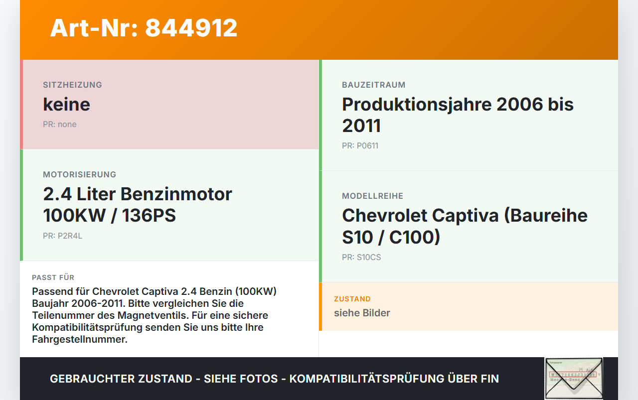 Chevrolet Captiva S10 06-11 2,4 100KW Magnetventil Chevrolet Captiva S10 06-11 01.05.2009 gebraucht Vorschau 3