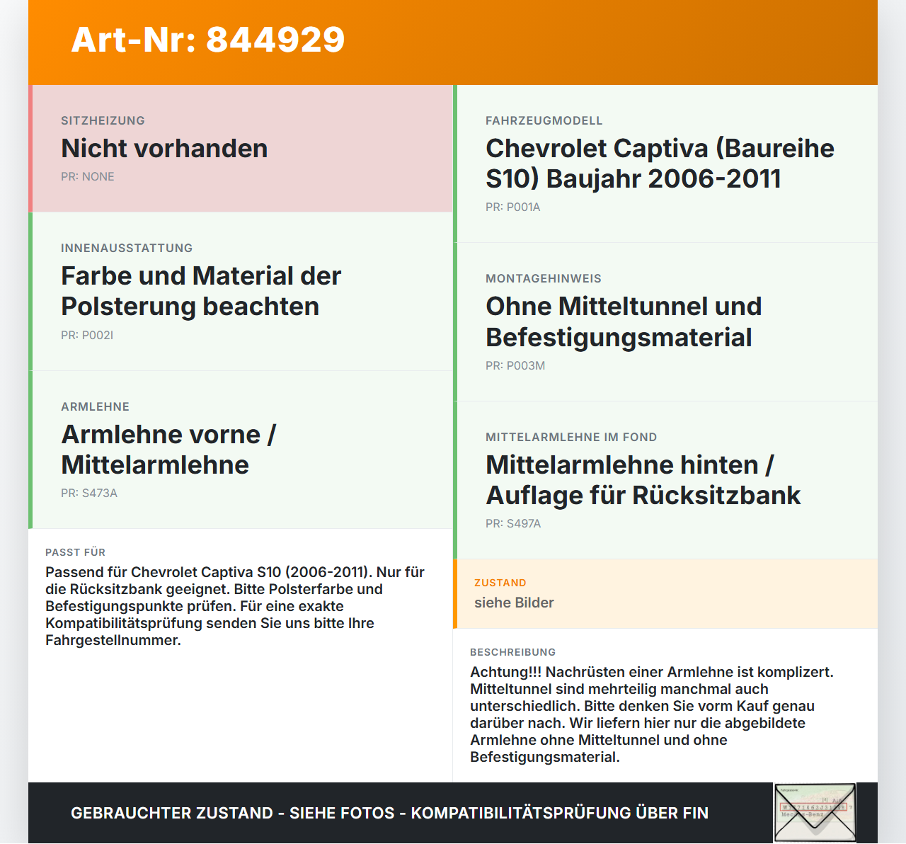 Chevrolet Captiva S10 06-11 Armlehne Mittelarmlehne Auflage für Rücksitzbank Chevrolet Captiva S10 06-11 01.05.2009... Vorschau 3