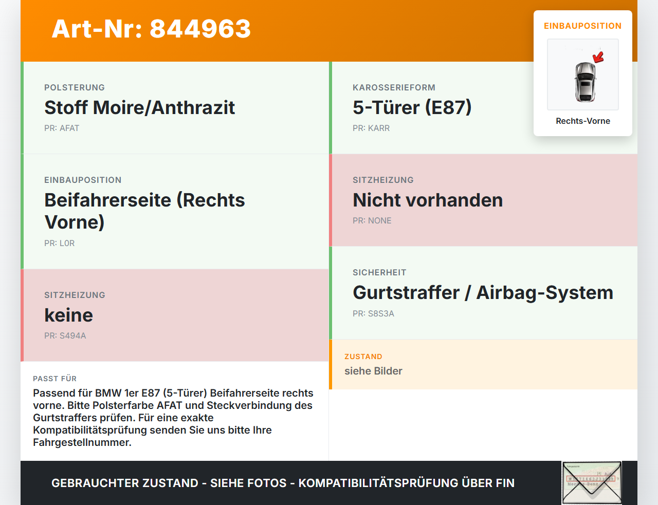 BMW E87 1er 116i 04-07 5T Gurtstraffer Beifahrer Rechts Vorne BMW E87 1er 116i 04-07 24.11.2004 gebraucht Vorschau 3