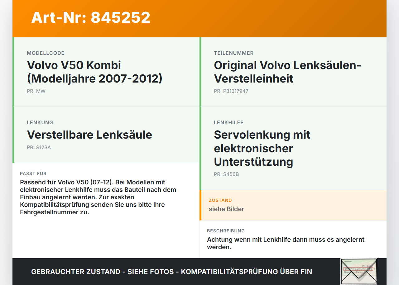 Volvo V50 MW 07-12 Höhenverstellung für Lenksäule Volvo V50 MW 07-12 2011 31317947 31280655 gebraucht Vorschau 3