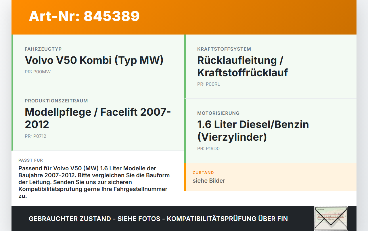 Volvo V50 MW 07-12 1,6 81KW Rücklauf Leitung Kraftstoffleitung Rücklaufleitung Volvo V50 MW 07-12 2011 gebraucht Vorschau 3