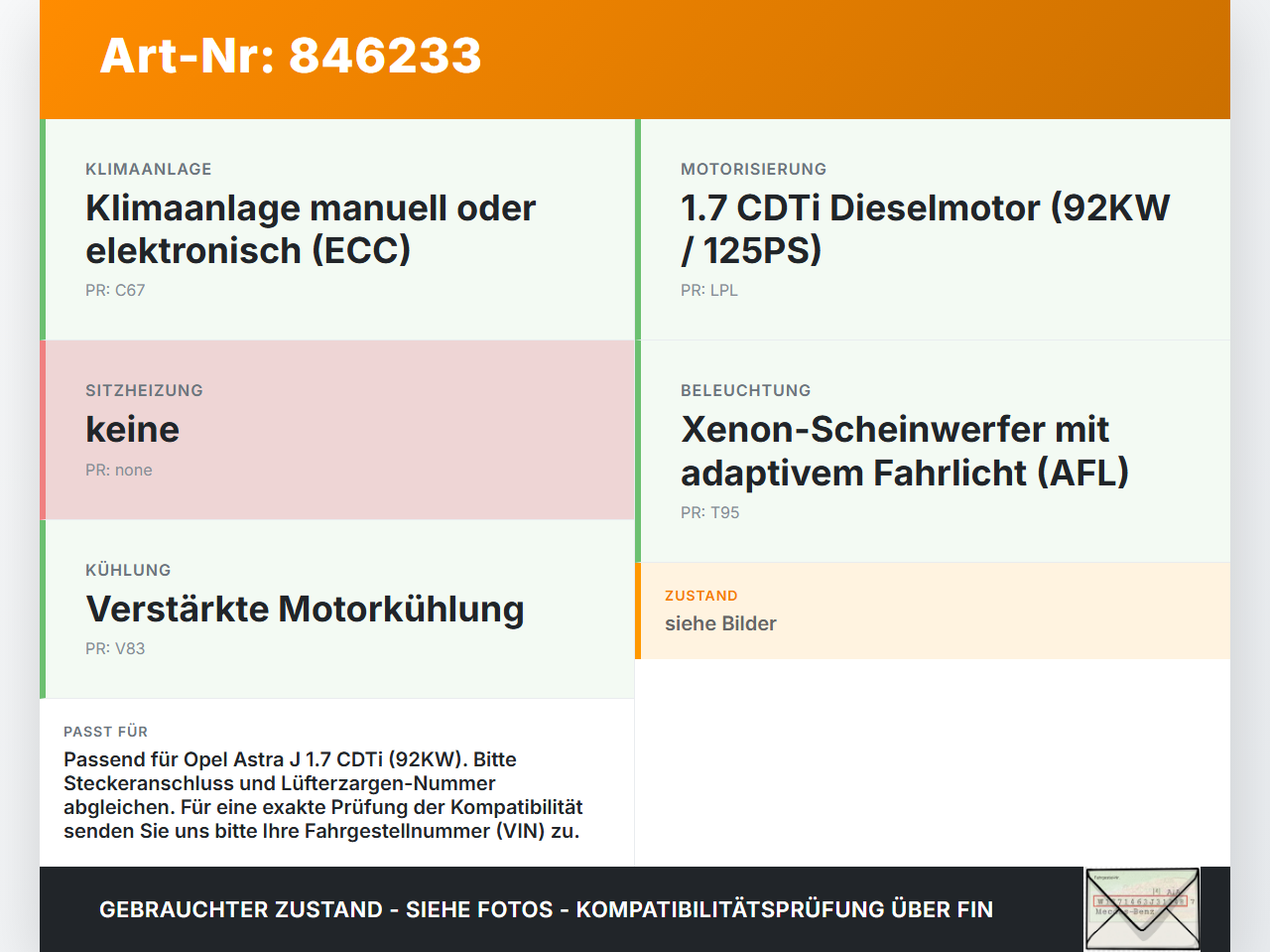 Opel Astra J 09-12 CDTi 1,7 92KW Lüfter Ventilator f. Kühler Opel Astra J 09-12 2102.2012 16457007 gebraucht Vorschau 3