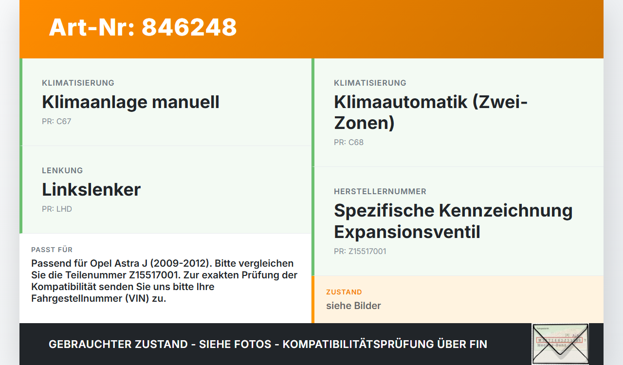 Opel Astra J 09-12 Expansionsventil für Klima Opel Astra J 09-12 2102.2012 Z15517001 gebraucht Vorschau 3