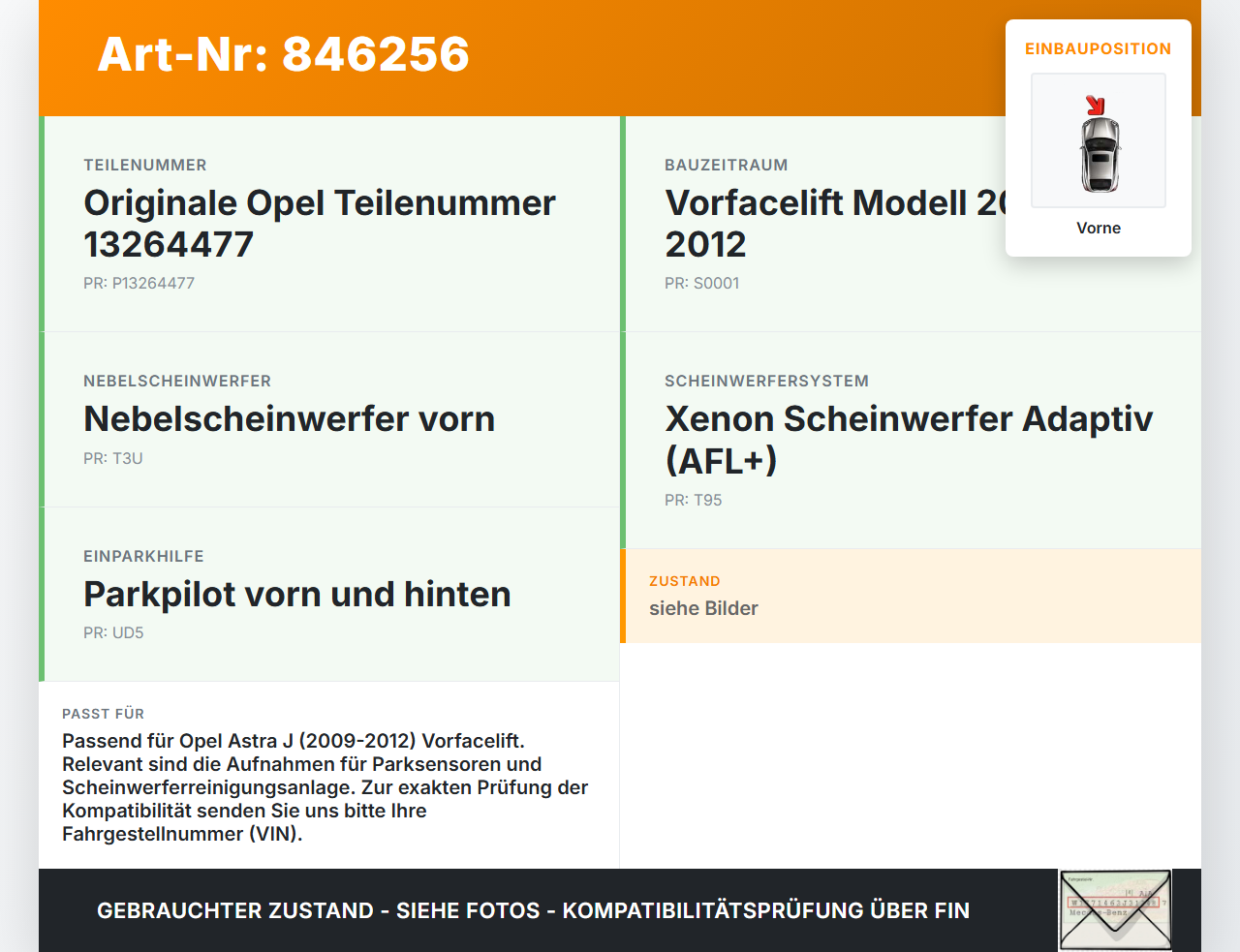 Opel Astra J 09-12 Träger Pralldämpfer für Stoßstange Vorne Opel Astra J 09-12 2102.2012 13264477 gebraucht Vorschau 3