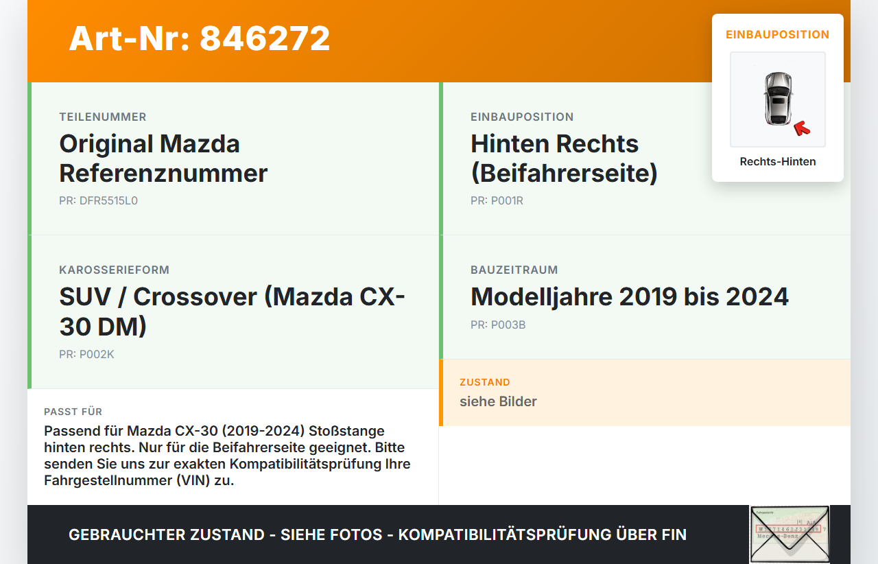 Mazda CX-30 19-24 Reflektor für Stoßstange Hinten Rechts Mazda CX-30 19-24 18.05.2020 DFR5-515L0 DFR5515L0 gebraucht Vorschau 3