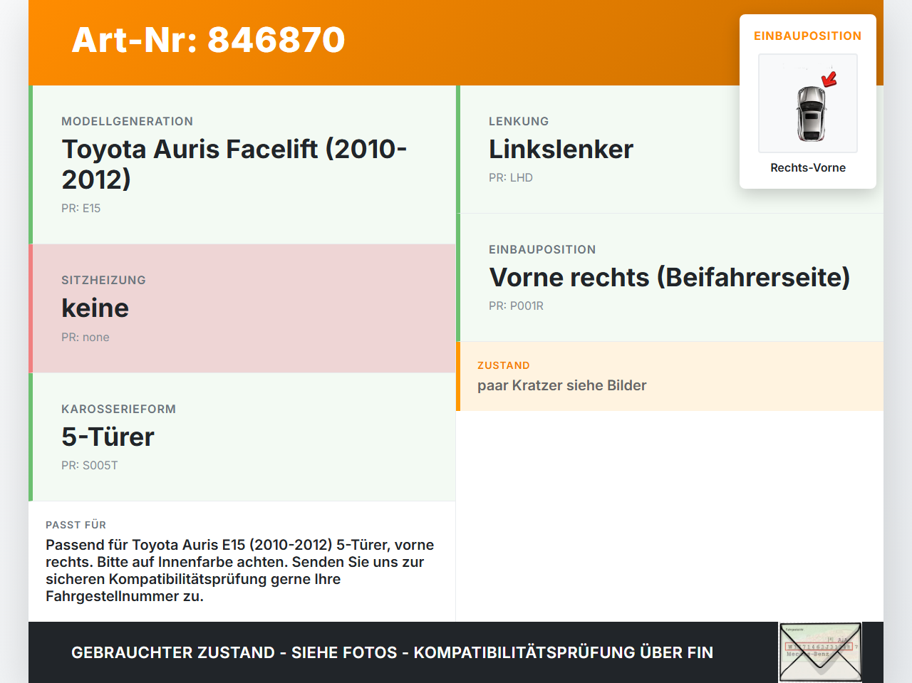 Toyota Auris E15 10-12 5T Türgriff Griff Innen Rechts Vorne Toyota Auris E15 10-12 29.08.2012 gebraucht Vorschau 3