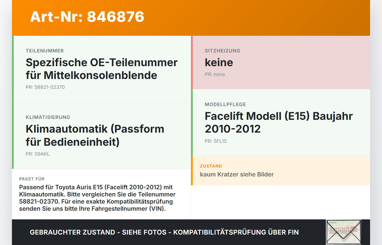 Toyota Auris E15 10-12 Blende Einbaurahmen für Mittelkonsole Toyota Auris E15 10-12 29.08.2012 58821-02370 gebraucht Vorschau 3