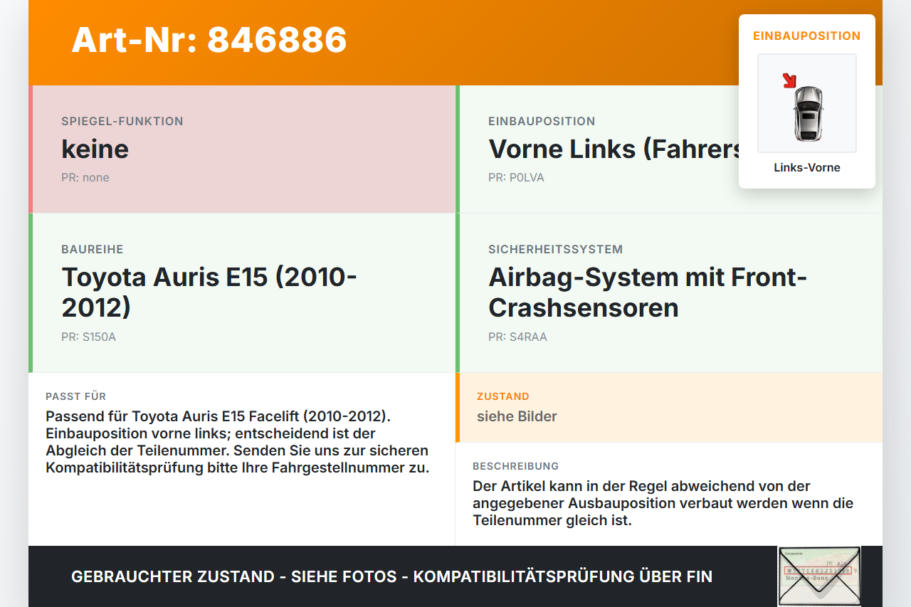 Toyota Auris E15 10-12 Sensor für Airbag Crashsensor Airbagsensor Links Vorne Toyota Auris E15 10-12 29.08.2012... Vorschau 3