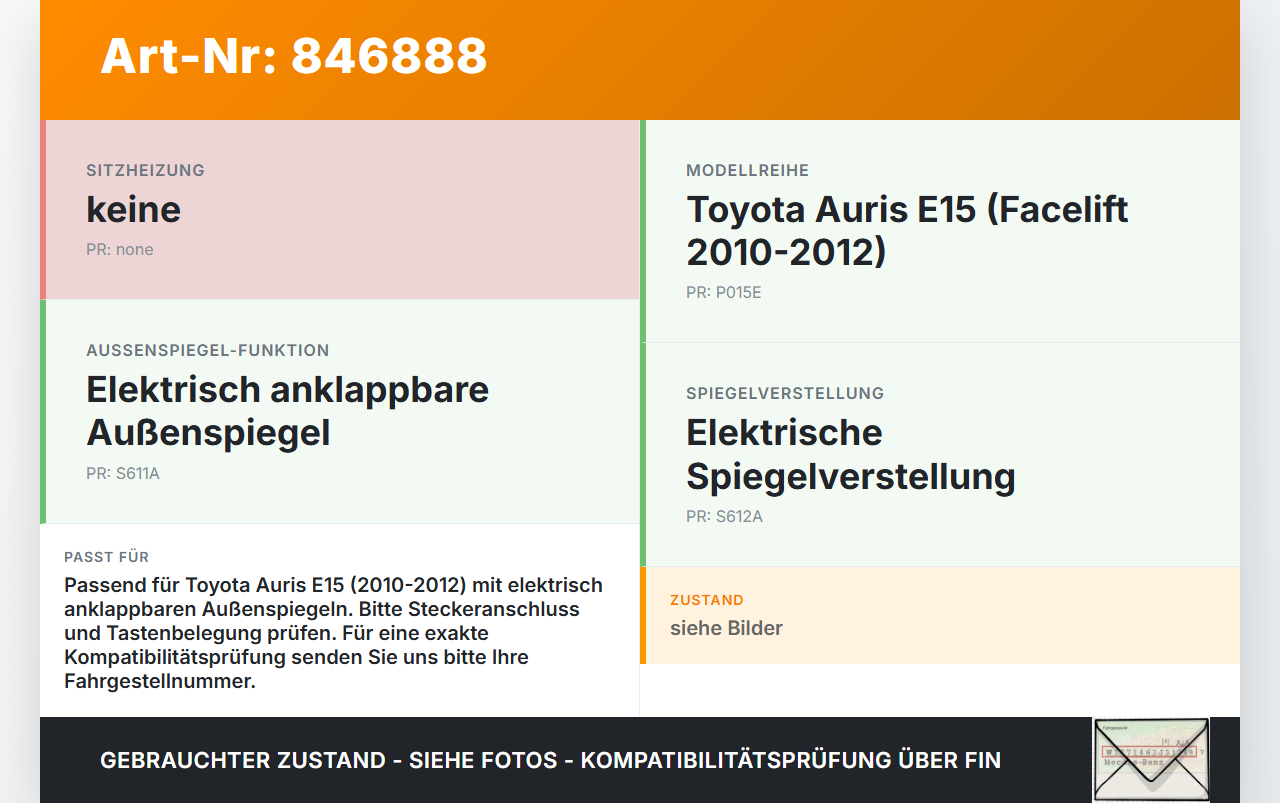 Toyota Auris E15 10-12 Spiegelverstellung Aussenspiegel Schalter Toyota Auris E15 10-12 29.08.2012 769747 gebraucht Vorschau 3