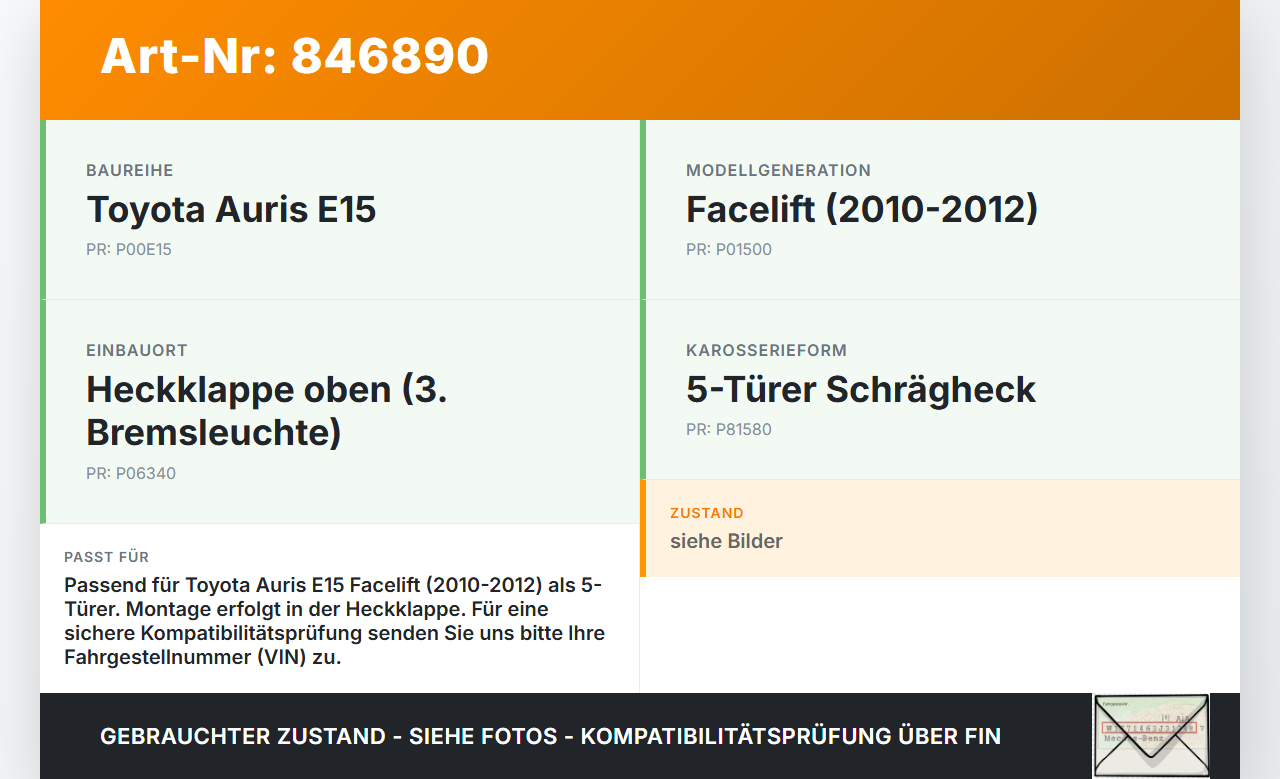 Toyota Auris E15 10-12 5T Bremslicht 3te Bremsleuchte für Klappe Toyota Auris E15 10-12 29.08.2012 gebraucht Vorschau 3