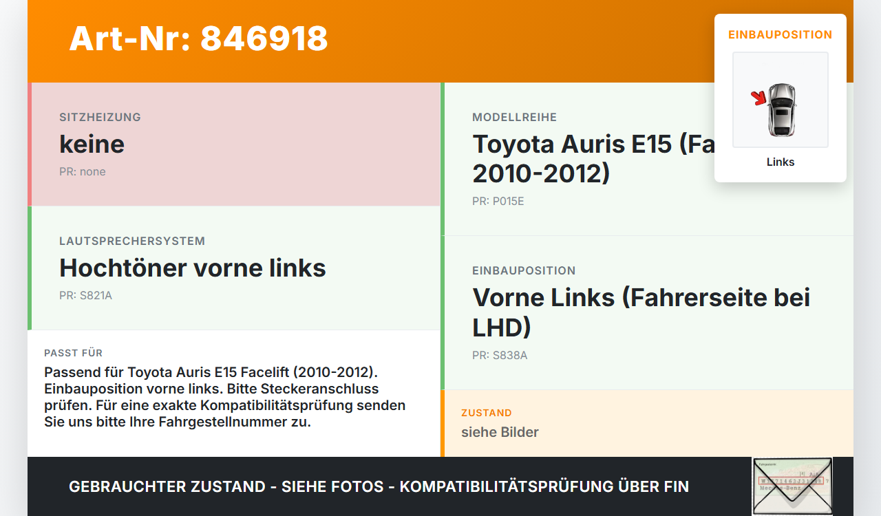Toyota Auris E15 10-12 Lautsprecher Hochtöner Links Toyota Auris E15 10-12 29.08.2012 gebraucht Vorschau 3