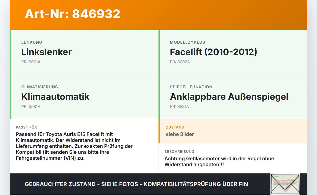 Toyota Auris E15 10-12 Gebläsemotor Lüftermotor Heizungsgebläse Toyota Auris E15 10-12 29.08.2012 AV272700-5151... Vorschau 3