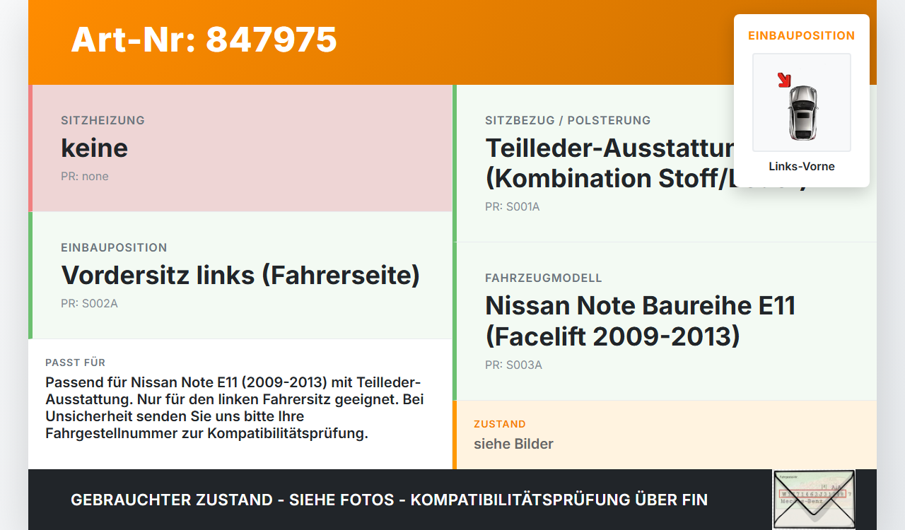 Nissan Note E11 09-13 Kopfstütze für Fahrer Sitz Links Vorne Nissan Note E11 09-13 28.09.2012 gebraucht Vorschau 3