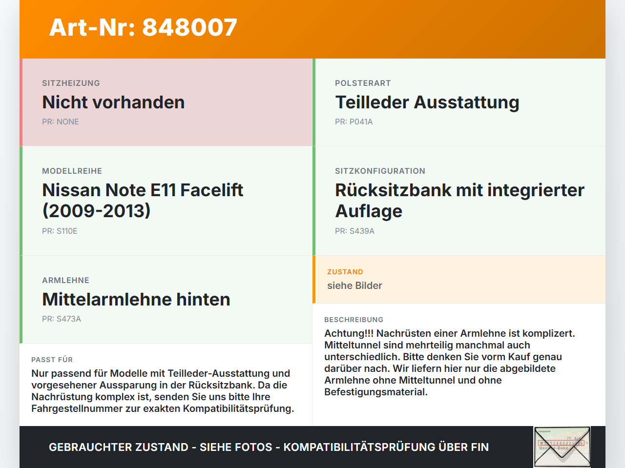 Nissan Note E11 09-13 Armlehne Mittelarmlehne Auflage für Rücksitzbank Nissan Note E11 09-13 28.09.2012 gebraucht Vorschau 3