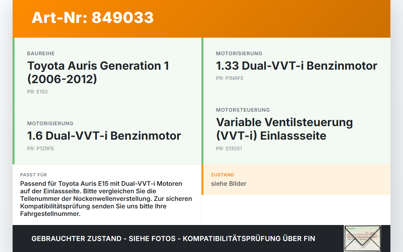 Toyota Auris E15 10-12 1,6 97KW 1ZRFAE Nockenwellenverstellung Verstellung für Nockenwelle Einlass Toyota Auris E15... Vorschau 3