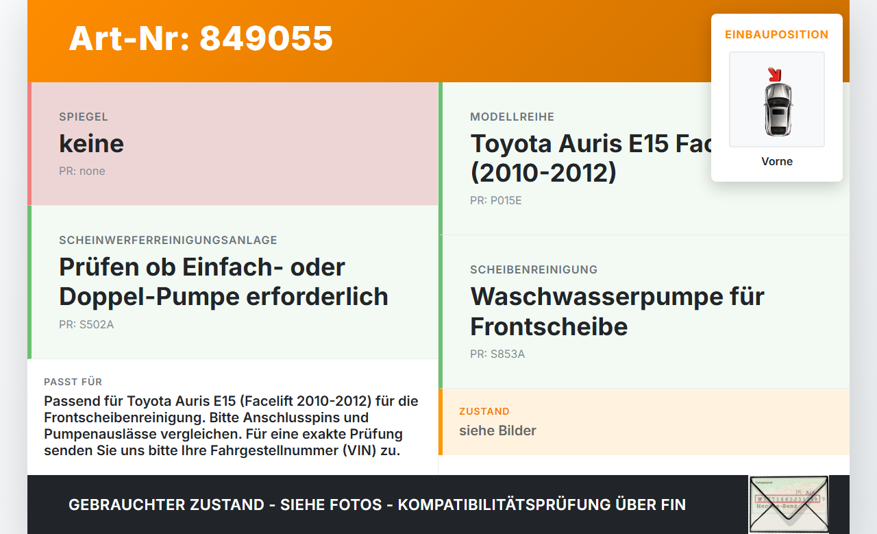 Toyota Auris E15 10-12 Waschwasserpumpe Wischwasserpumpe Waschpumpe Vorne Toyota Auris E15 10-12 29.08.2012 gebraucht Vorschau 3