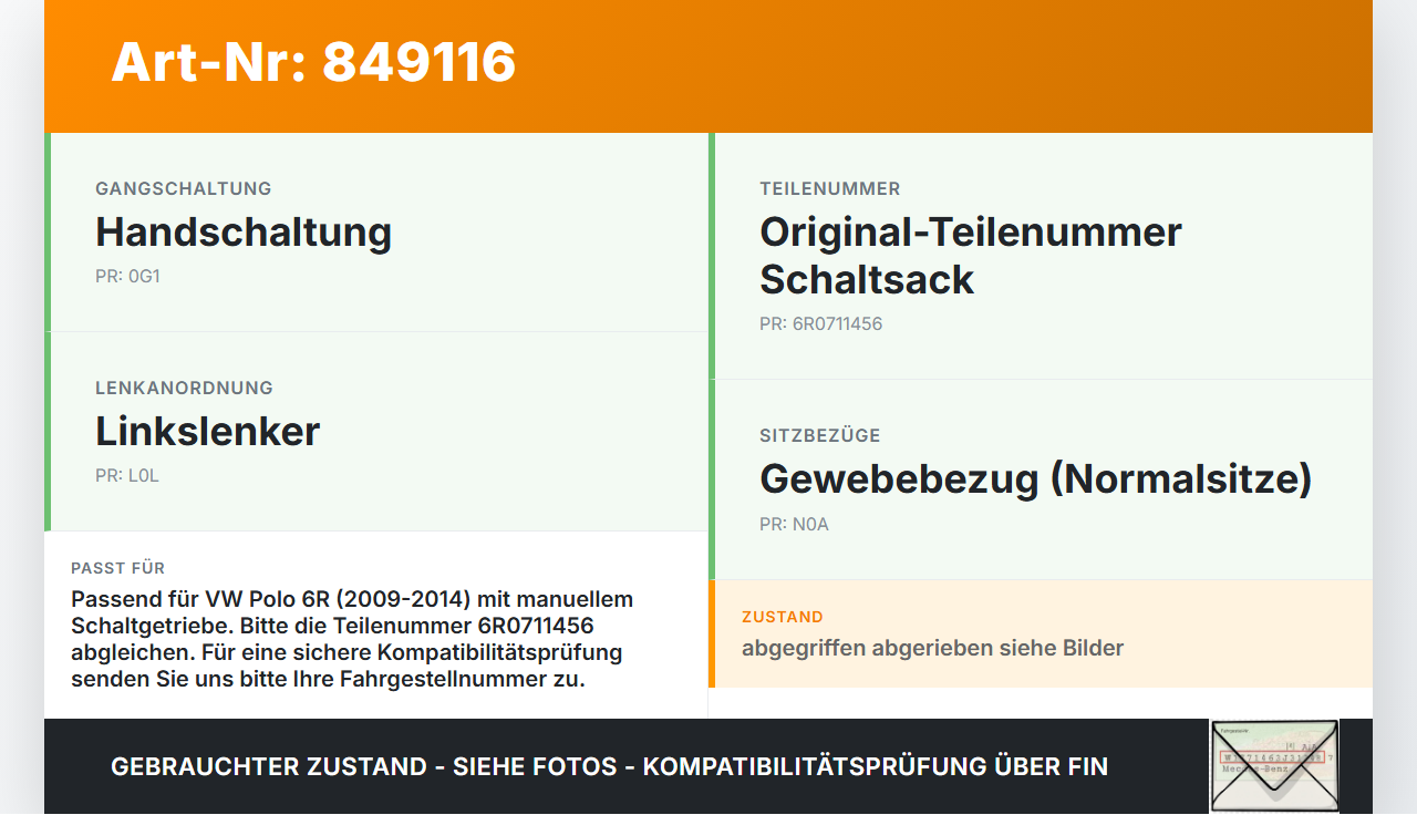 VW Polo 6R 09-14 Schaltsack Schaltmanschette vom Schaltknauf VW Polo 6R 09-14 05.03.2010 6R0711113 6R0711456 gebraucht Vorschau 3