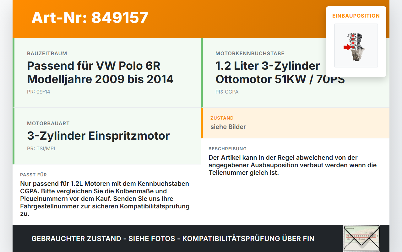 VW Polo 6R 09-14 TSI 1,2 51KW CGPA Kolben mit Pleuel Pos A VW Polo 6R 09-14 05.03.2010 gebraucht Vorschau 3