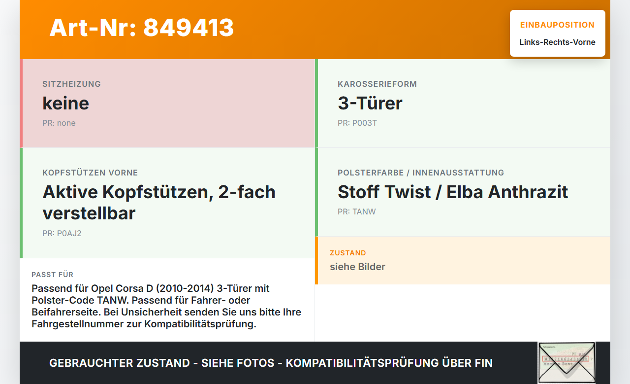 Opel Corsa D 10-14 3T Kopfstütze für Beifahrer Sitz Rechts oder Links Vorne Opel Corsa D 10-14 03.06.2014 gebraucht Vorschau 3