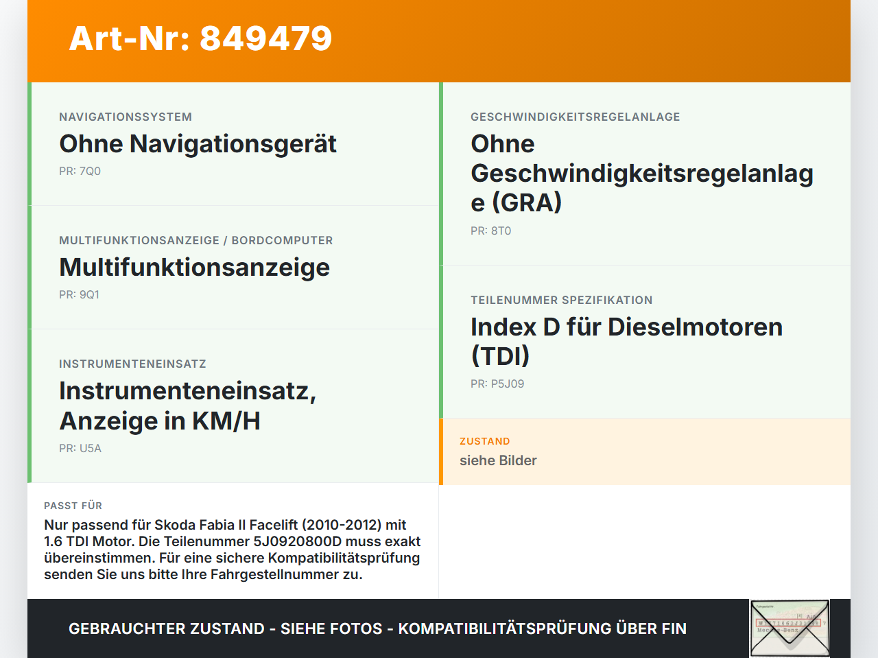 Skoda Fabia II 5J 10-12 TDI 1,6 66KW Kombiinstrument Tacho Skoda Fabia II 5J 10-12 08.10.2010 5J0920800D gebraucht Vorschau 3