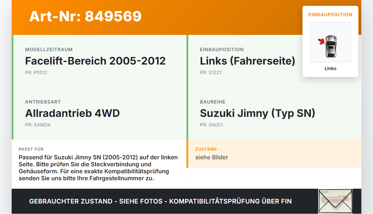 Suzuki Jimny SN 05-12 Blinker Blinkleuchte Links orig Suzuki Jimny SN 05-12 17.08.2007 gebraucht Vorschau 3