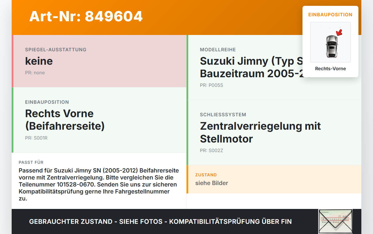 Suzuki Jimny SN 05-12 Türschloss m. ZV Stellmotor Rechts Vorne Suzuki Jimny SN 05-12 17.08.2007 101528-0670... Vorschau 3