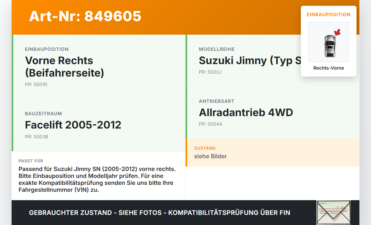 Suzuki Jimny SN 05-12 Türfangband Türbremse Türanschlag Rechts Vorne Suzuki Jimny SN 05-12 17.08.2007 gebraucht Vorschau 3