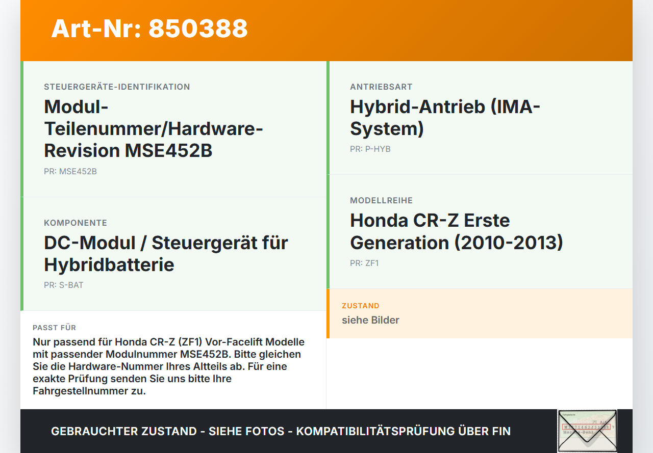 Honda CRZ ZF1 10-13 Steuergerät ECU DC Modul SG für Hybridbatterie Akku Honda CRZ ZF1 10-13 19.07.2012... Vorschau 3