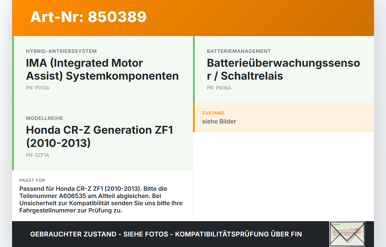 Honda CRZ ZF1 10-13 Relais Schaltrelais Batterieüberwachung Honda CRZ ZF1 10-13 19.07.2012 A606535 gebraucht Vorschau 3