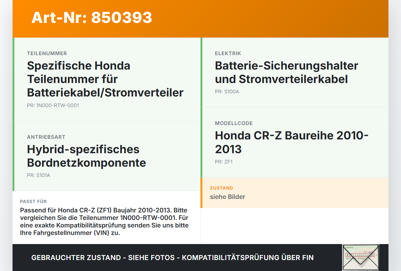 Honda CRZ ZF1 10-13 Kabel für Batterie Sicherungen Stromverteiler Honda CRZ ZF1 10-13 19.07.2012 1N000-RTW-0001... Vorschau 3