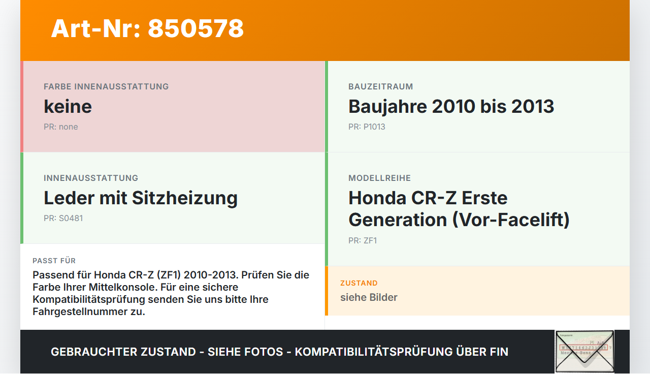 Honda CRZ ZF1 10-13 Becherhalter Getränkehalter Honda CRZ ZF1 10-13 19.07.2012 gebraucht Vorschau 3