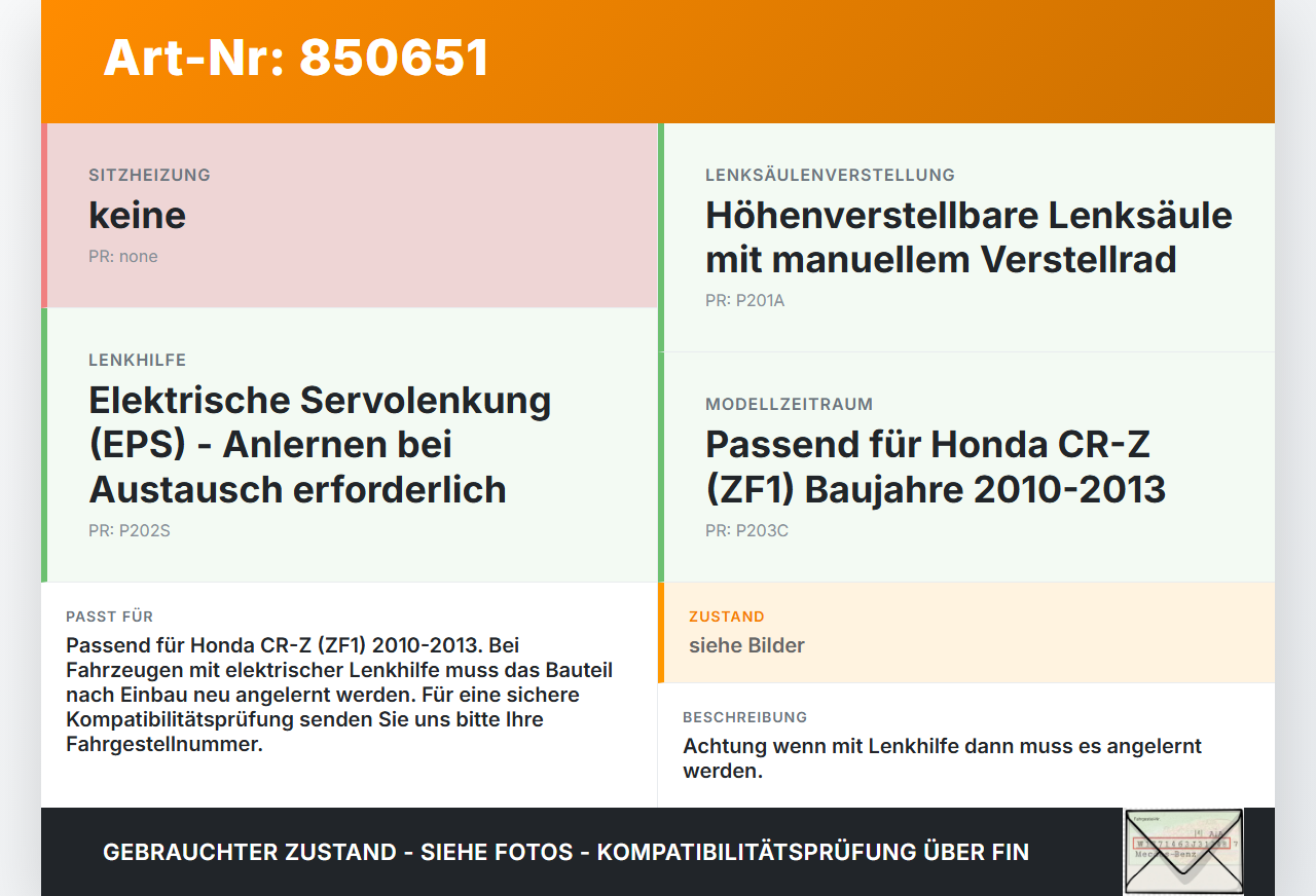 Honda CRZ ZF1 10-13 Höhenverstellung für Lenksäule Honda CRZ ZF1 10-13 19.07.2012 gebraucht Vorschau 3