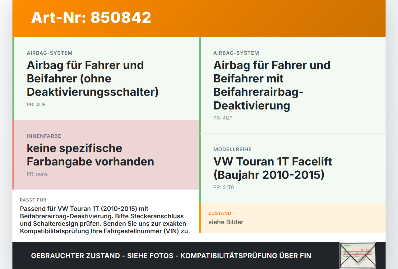 VW Touran 1T 10-15 Schalter Beifahrerairbag Off VW Touran 1T 10-15 29.04.2011 gebraucht Vorschau 3