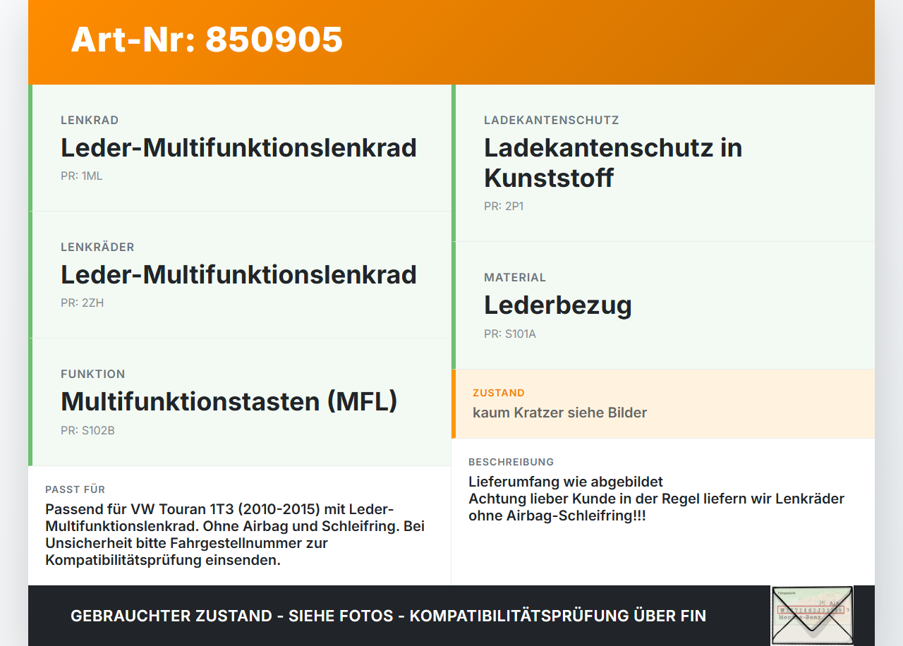 VW Touran 1T 10-15 Lenkrad ohne Airbag Multifunktion Leder VW Touran 1T 10-15 29.04.2011 5K0959542A 61974399C00... Vorschau 3