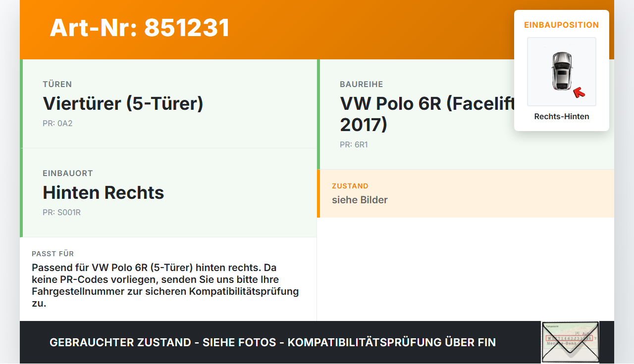 VW Polo V 6R 14-17 5T Türfangband Rechts Hinten VW Polo V 6R 14-17 16.12.2014 gebraucht Vorschau 3