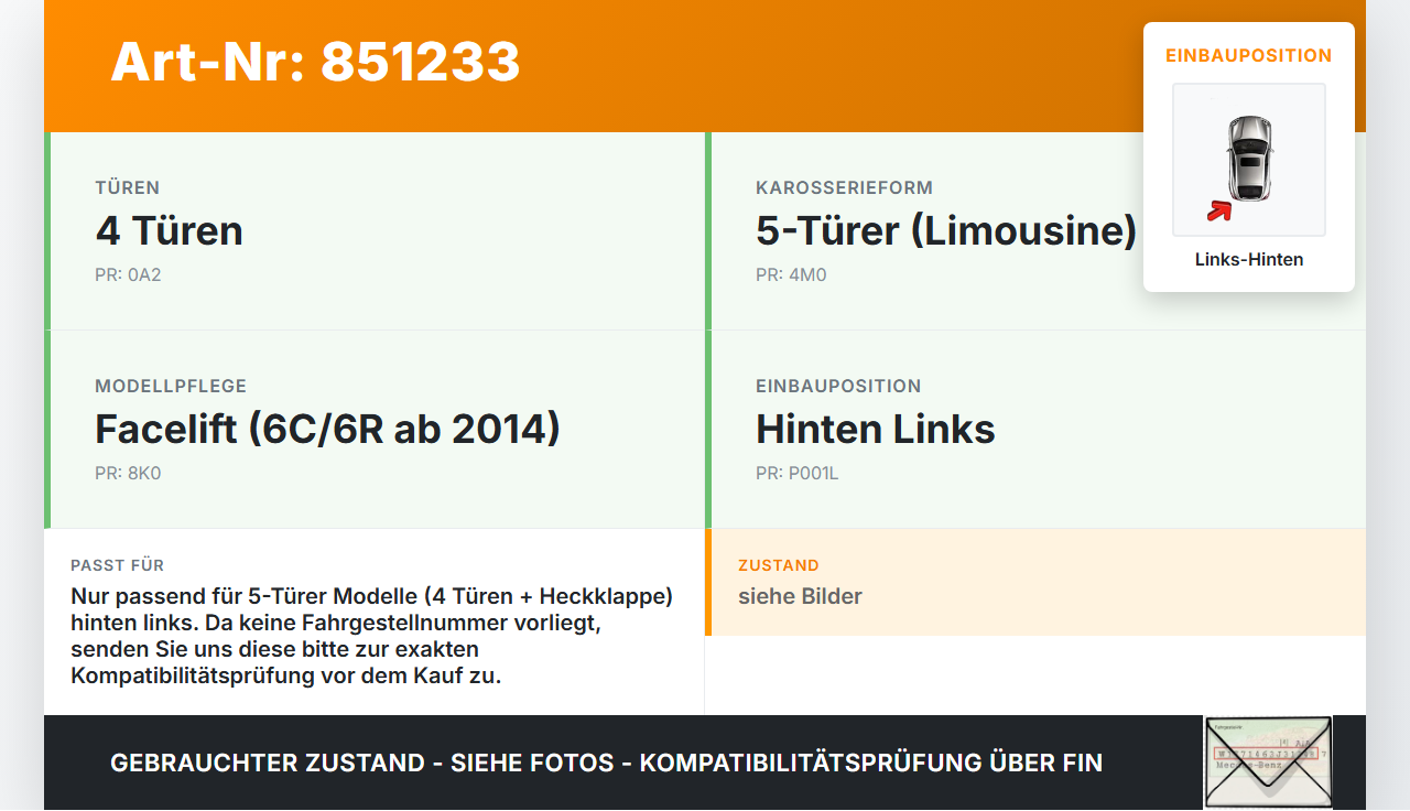VW Polo V 6R 14-17 5T Türfangband Türbremse Türanschlag Links Hinten VW Polo V 6R 14-17 16.12.2014 gebraucht Vorschau 3