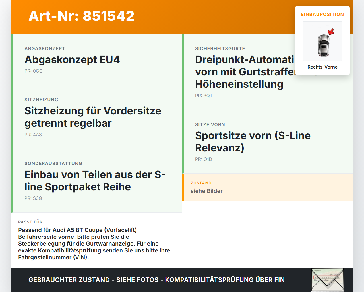 Audi A5 8T 07-12 Coupe Gurtschloss Rechts Vorne Audi A5 8T 07-12 31.07.2009 8K0857755D gebraucht Vorschau 3